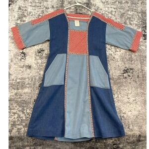 Vintage Denim Patchwork Tunic Dress Women Size 8, Multi-Color Retro Style